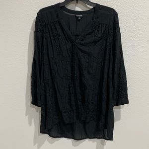 Lucky Brand Black 3/4 Sleeve Mandarin Collar Blouse